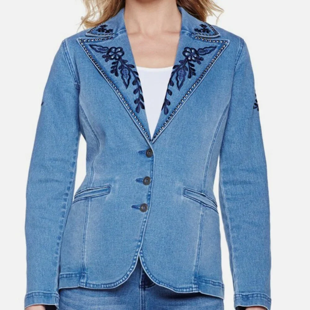 DG2 Diane Gilman Light-wash Women's Denim Blazer - Picture 2 of 16